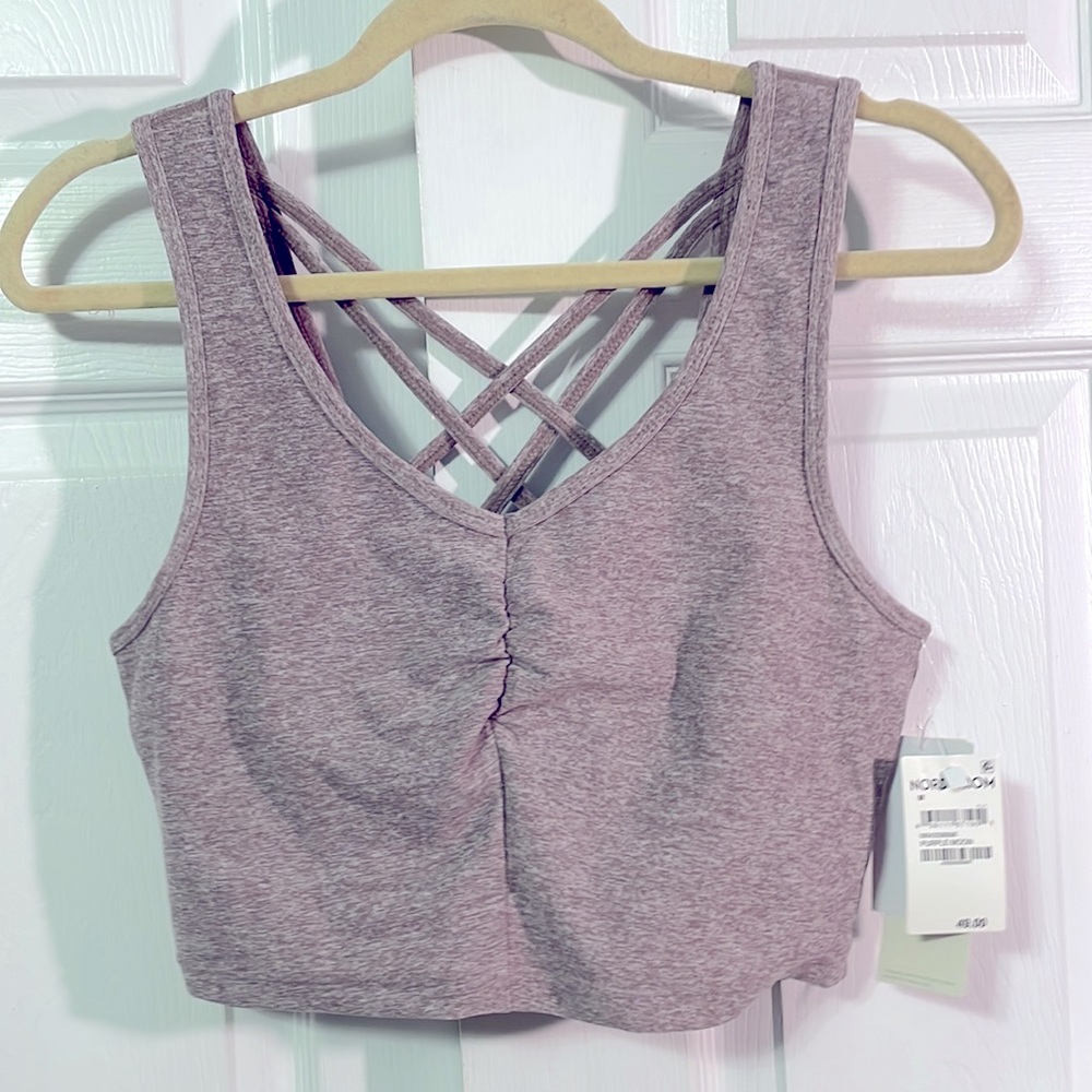 Zella heathered mauve crop tank with straps back and built in sports bra